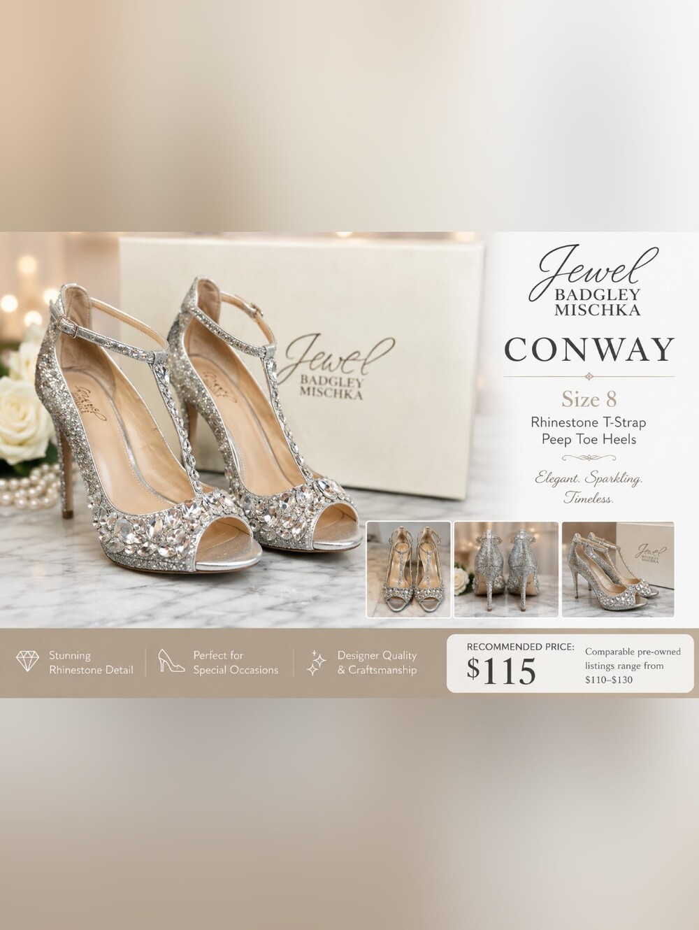 Jeweld Badgley Mischka Conroy Metallic Glitter Evening Shoe, Silver